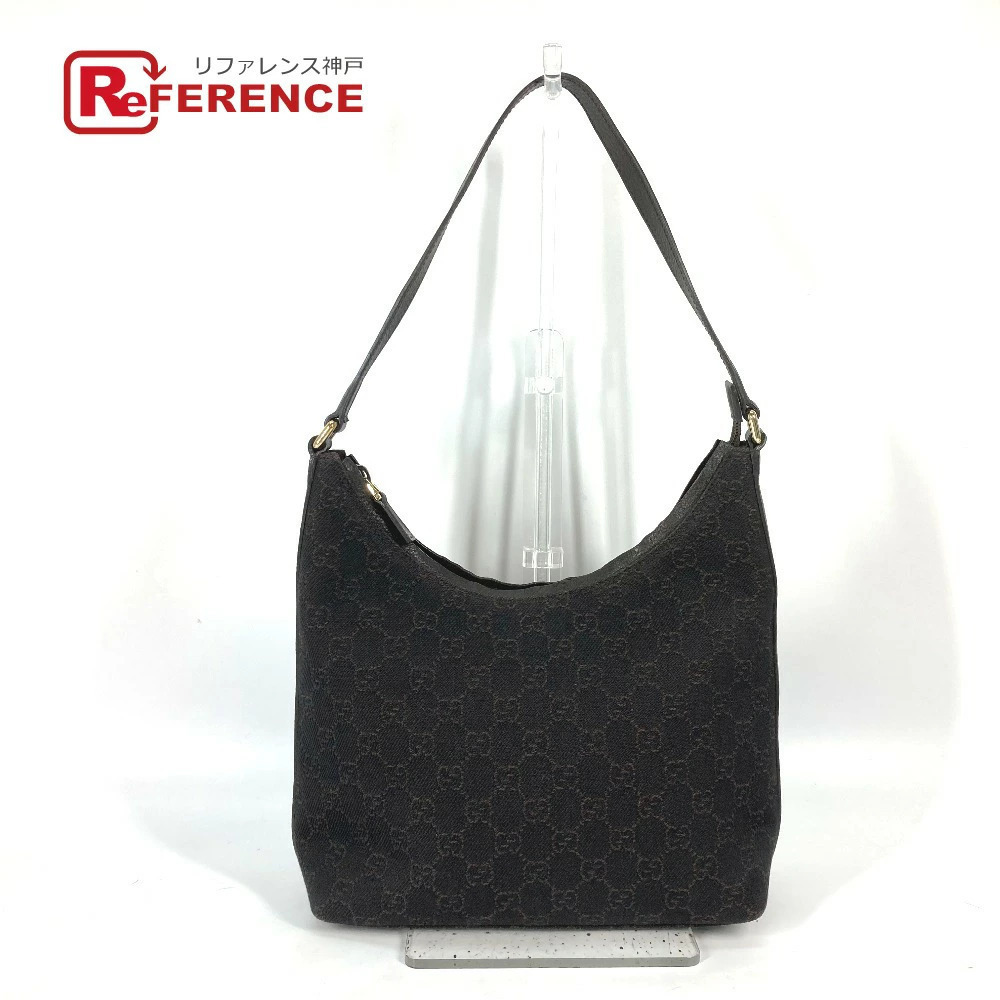GUCCI GG One Shoulder Hobo Bag Shoulder Canvas Leather Brown